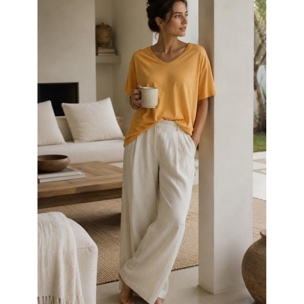 Aerie XL Linen Blend Yellowish Orange Warm Toned Oversized Top Quiet Luxury Soft